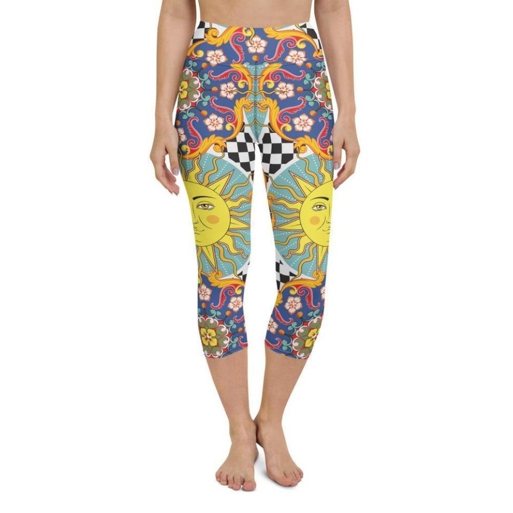 Psychedelic Sun Print Yoga Capris