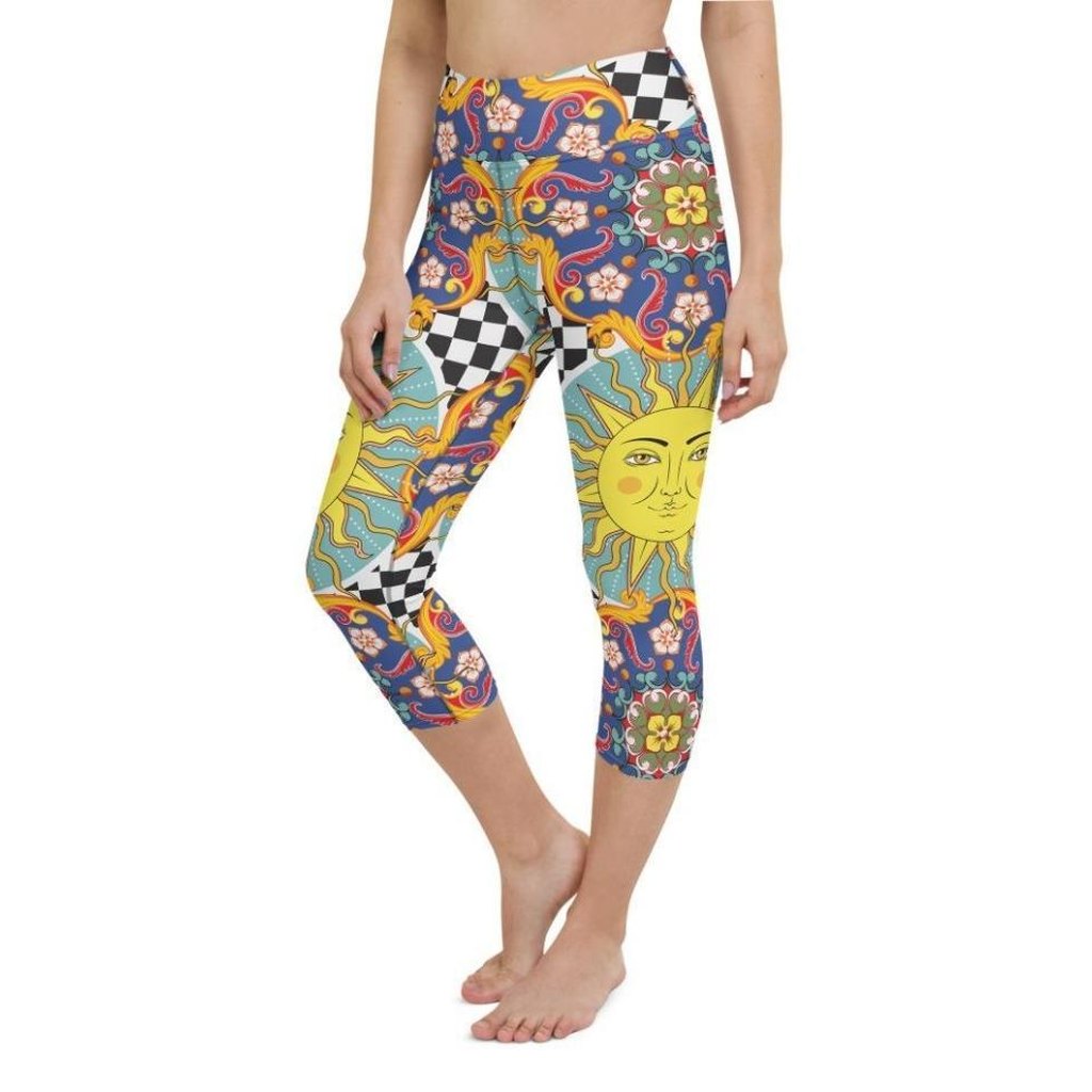 Psychedelic Sun Print Yoga Capris