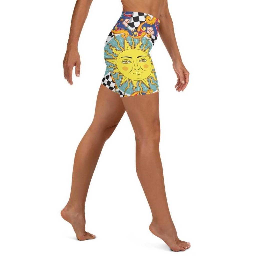 Psychedelic Sun Print Yoga Shorts