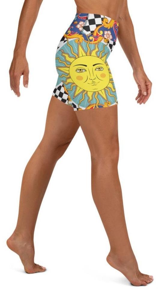 Psychedelic Sun Print Yoga Shorts