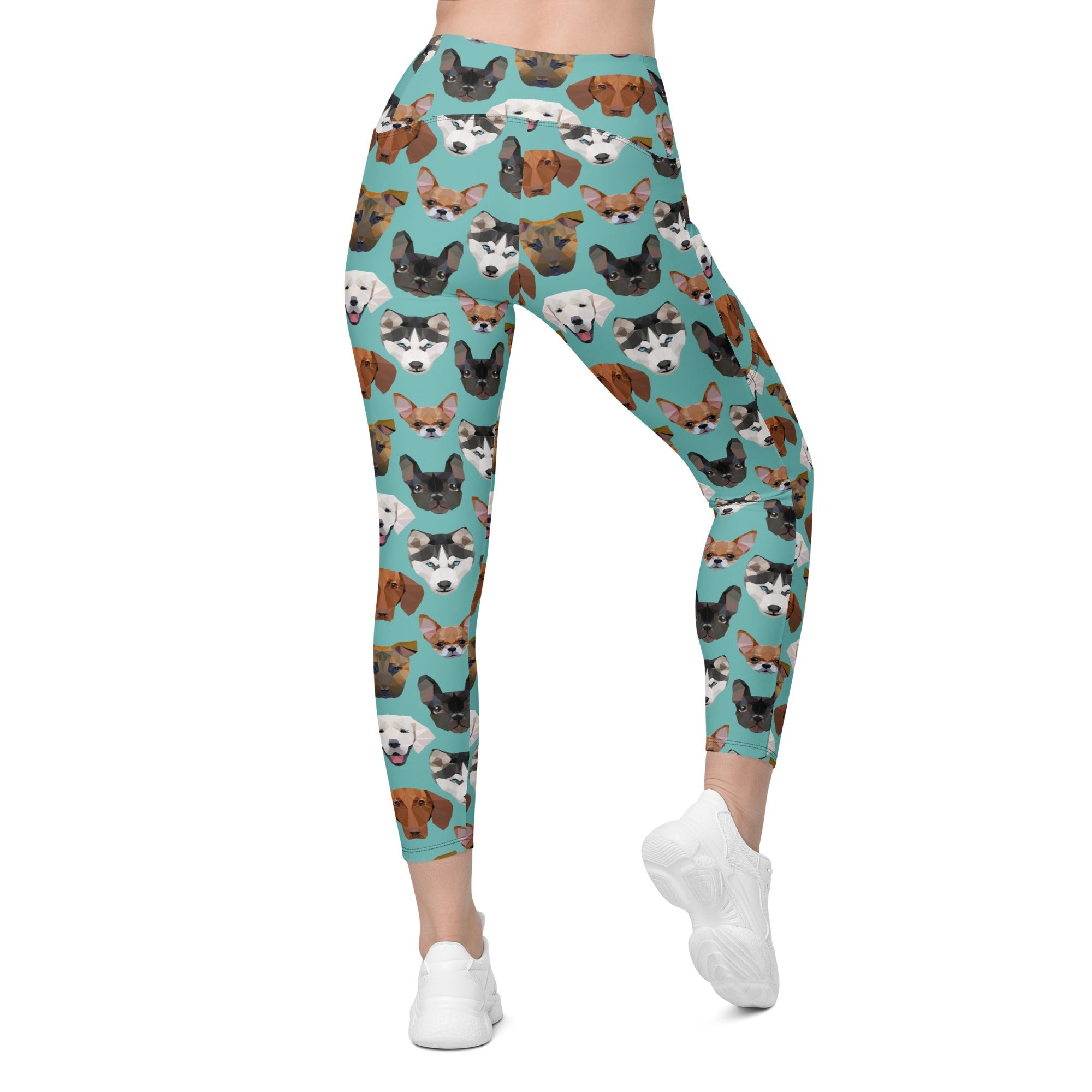 Pup Pattern Crossover Leggings With Pockets