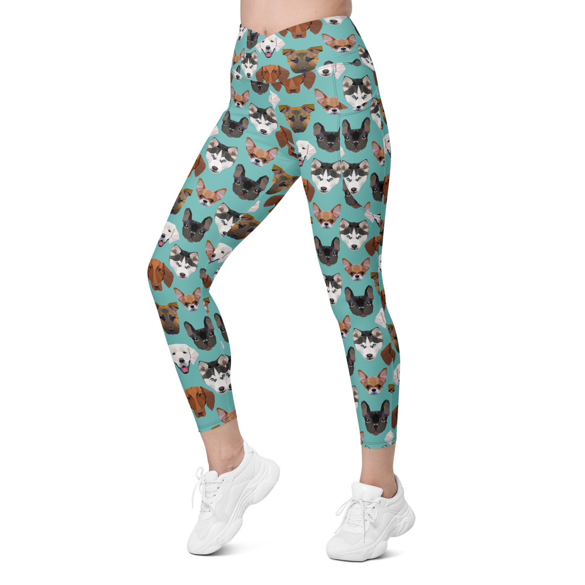Pup Pattern Crossover Leggings With Pockets