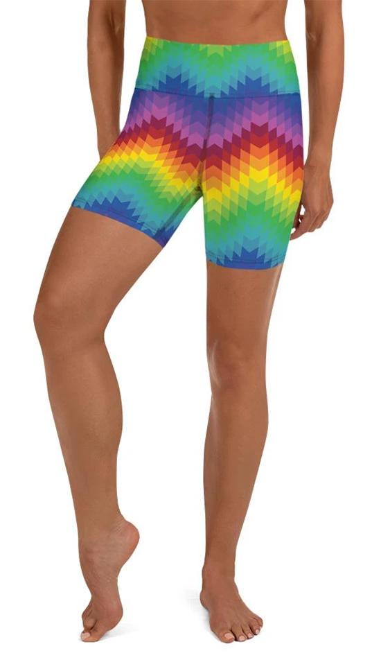 Rainbow Pattern Yoga Shorts