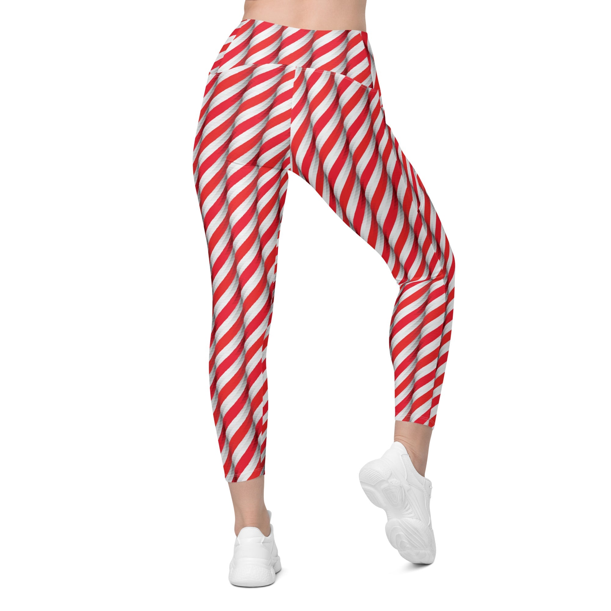 Real Candy Cane Crossover Leggings With Pockets