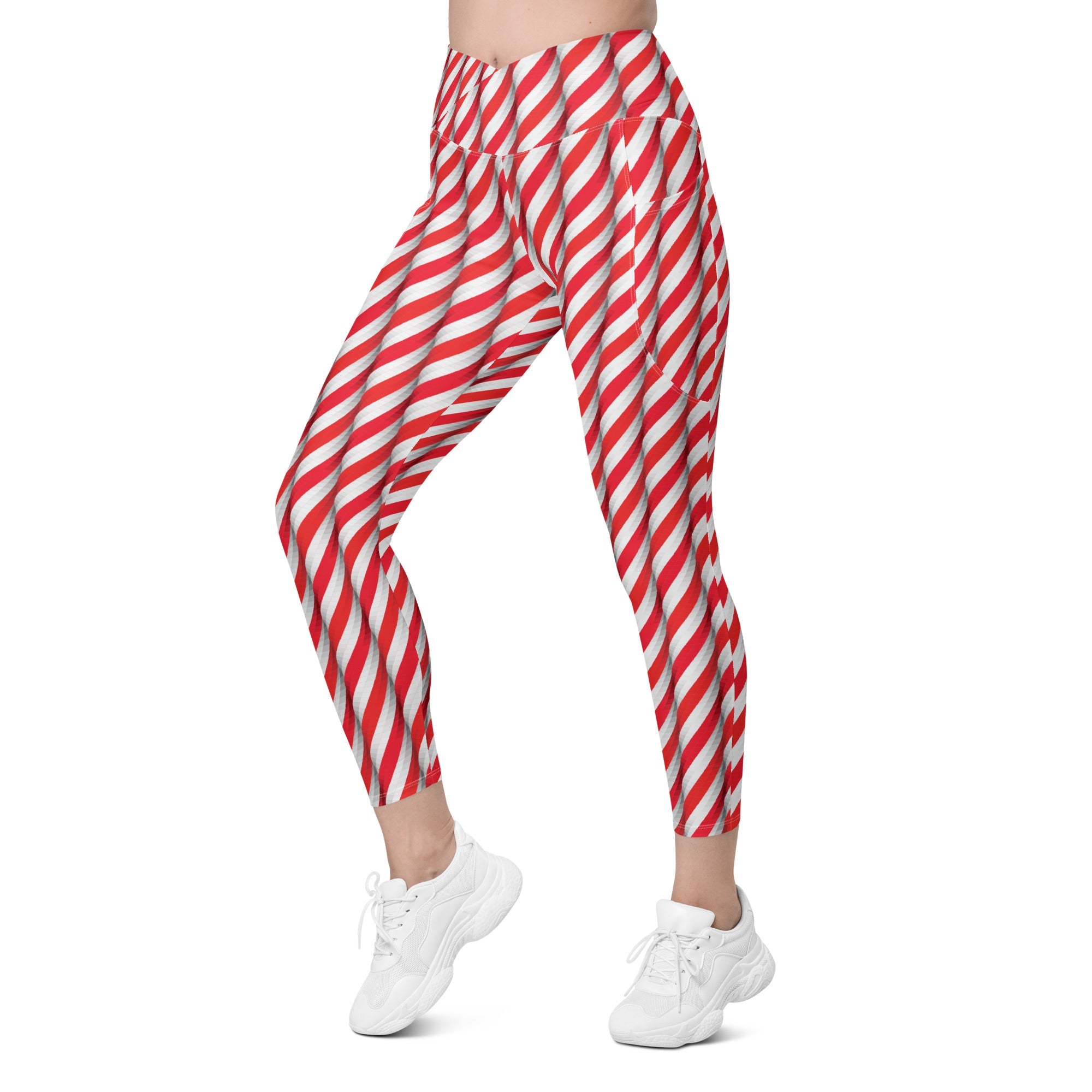Real Candy Cane Crossover Leggings With Pockets