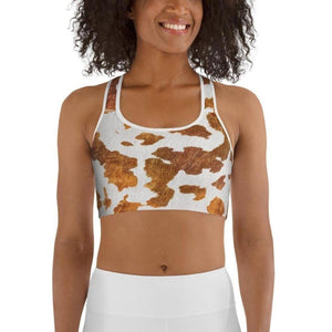 Realistic Cow Print Sports Bra