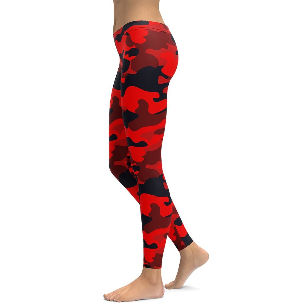 Squat Proof Mid-Waist Red Camo Leggings | FIERCEPULSE