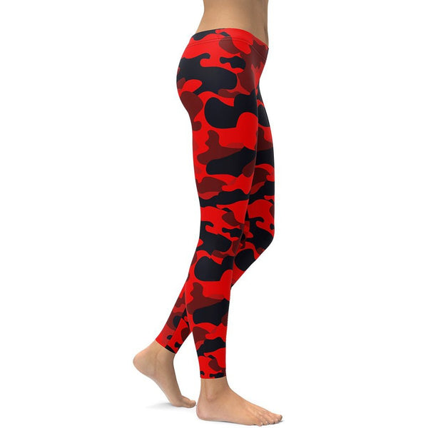 Squat Proof Mid-Waist Red Camo Leggings | FIERCEPULSE