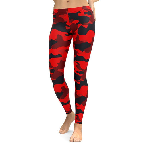 Squat Proof Mid-Waist Red Camo Leggings | FIERCEPULSE