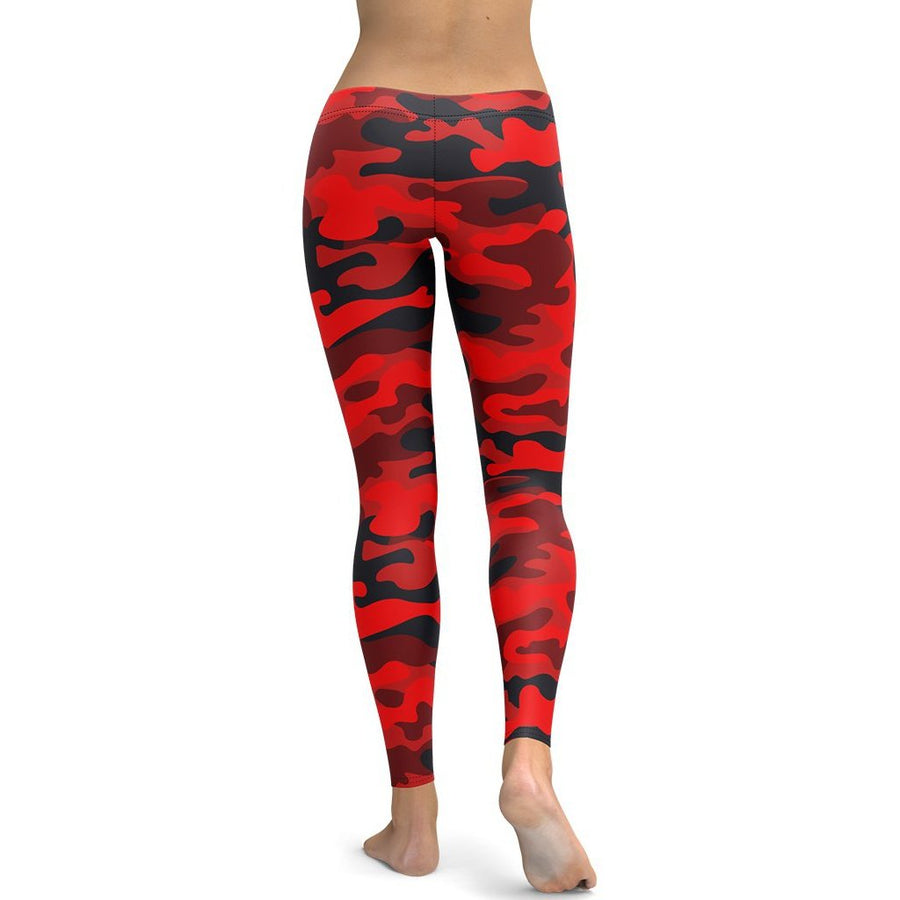 Squat Proof Mid-Waist Red Camo Leggings | FIERCEPULSE