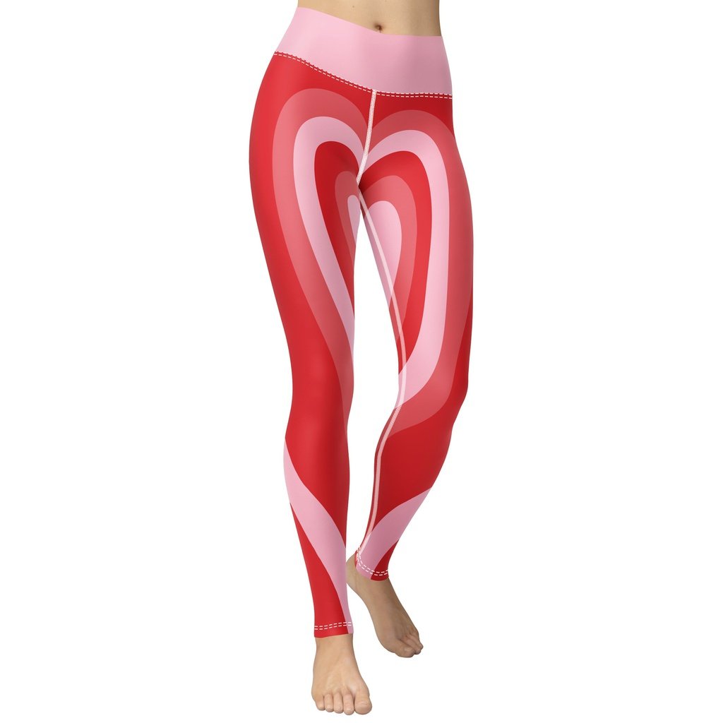 Red Heart Shaped Tunnel Yoga Leggings