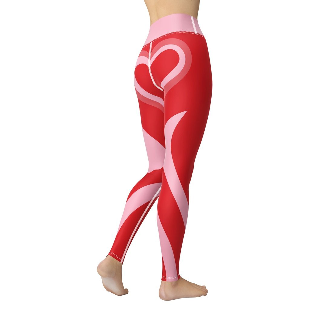 Red Heart Shaped Tunnel Yoga Leggings