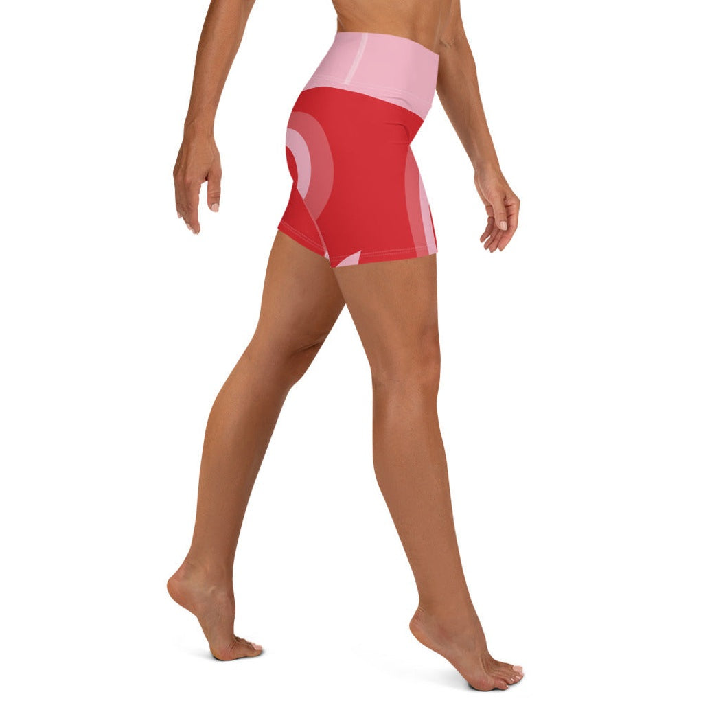 Red Heart Shaped Tunnel Yoga Shorts