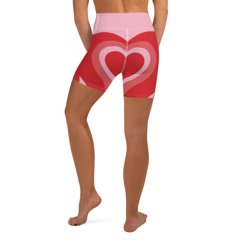 Red Heart Shaped Tunnel Yoga Shorts