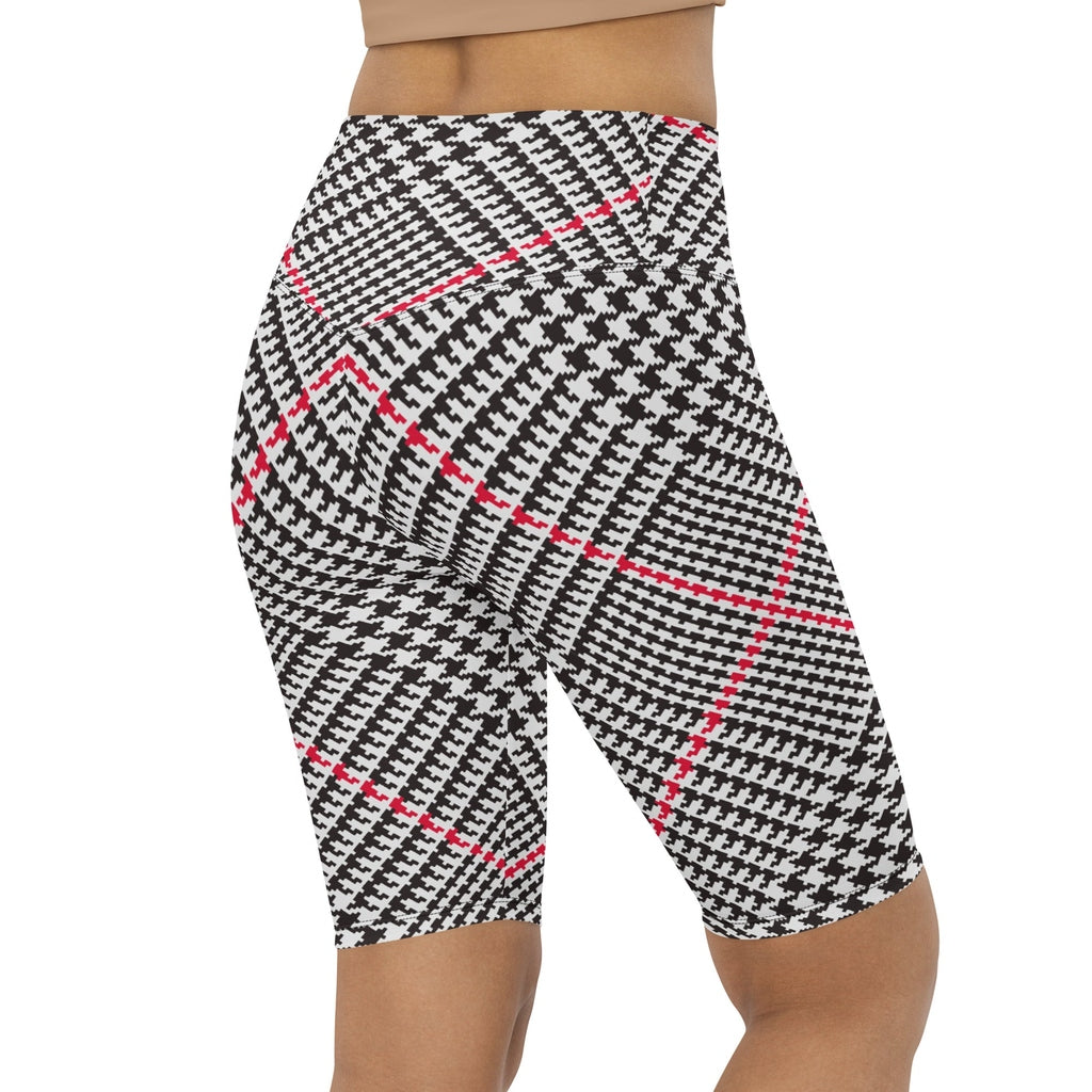 Red Houndstooth Plaid Biker Shorts