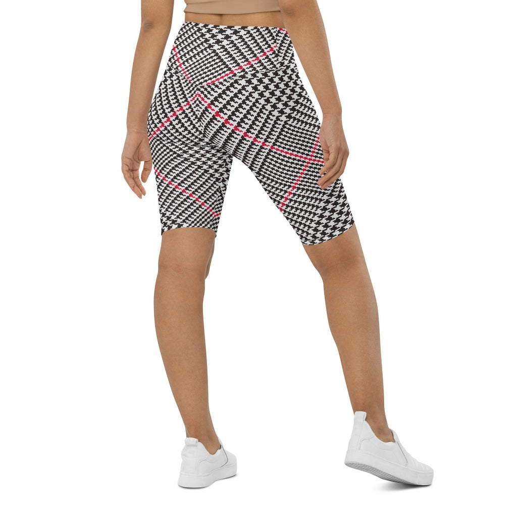 Red Houndstooth Plaid Biker Shorts