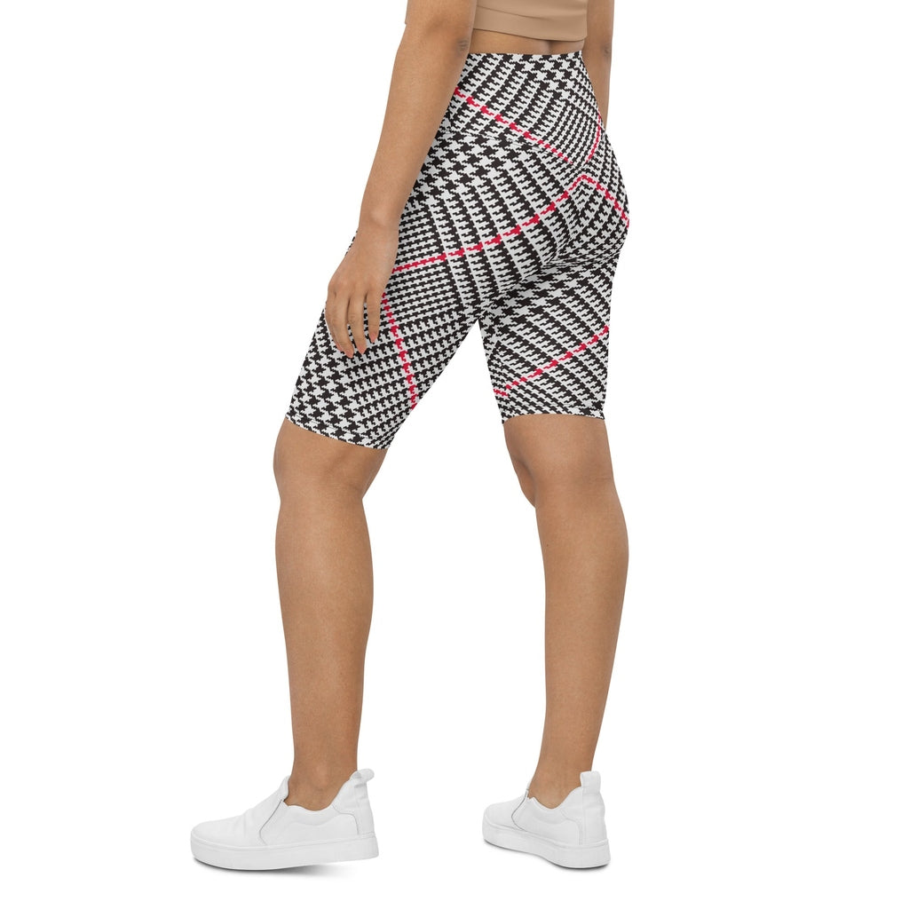 Red Houndstooth Plaid Biker Shorts
