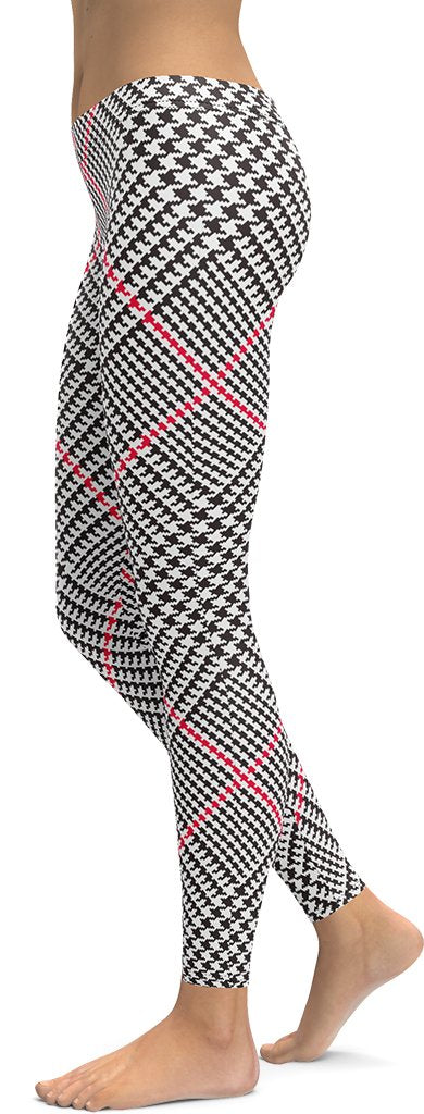 Red Houndstooth Plaid Leggings