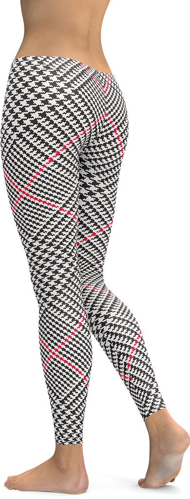 Red Houndstooth Plaid Leggings
