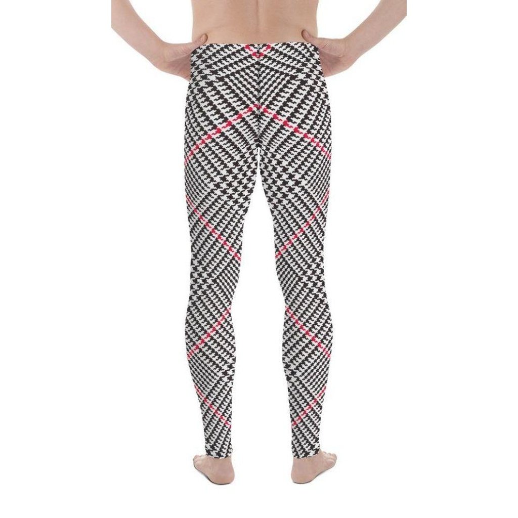 Red Houndstooth Plaid Men's Leggings
