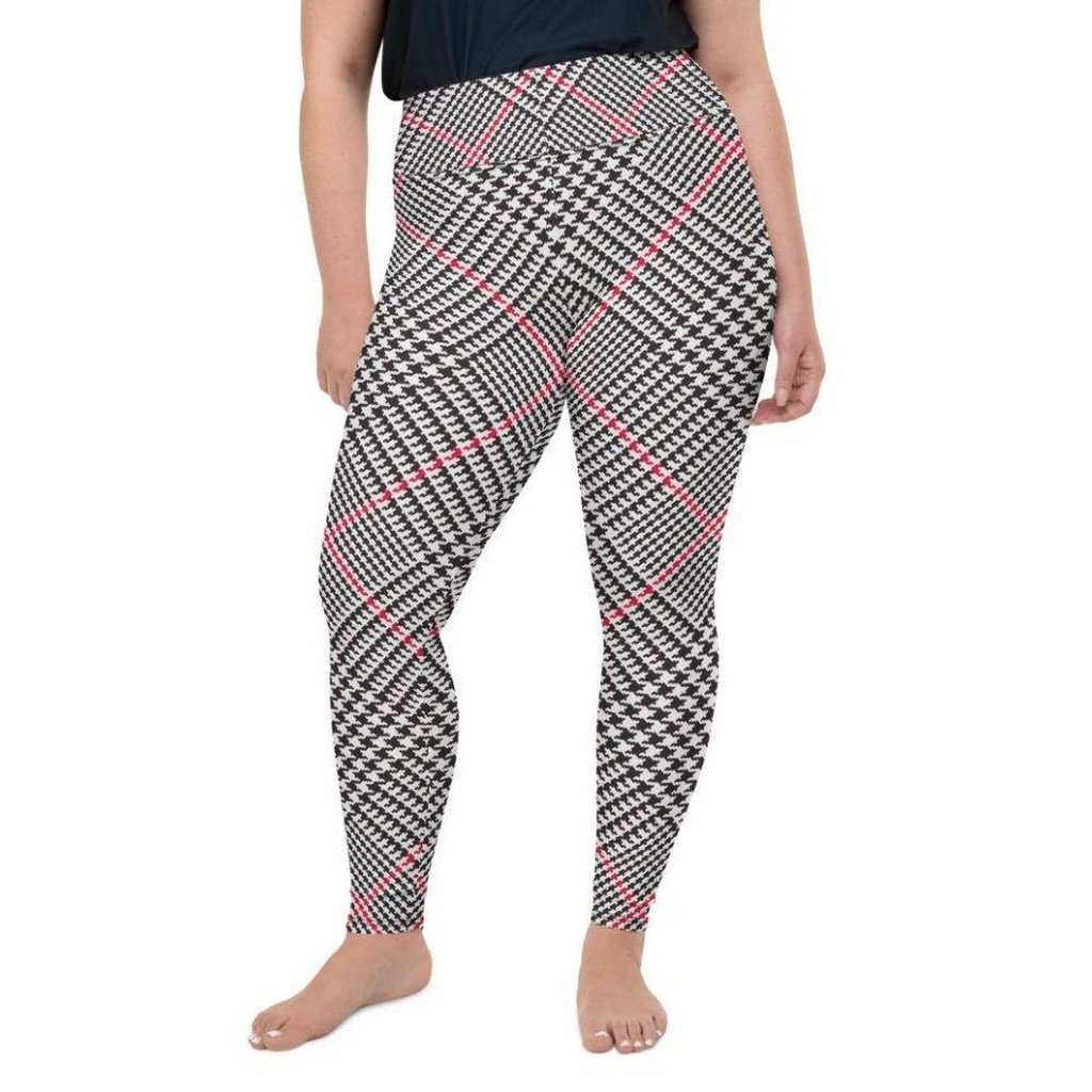 Red Houndstooth Plaid Plus Size Leggings