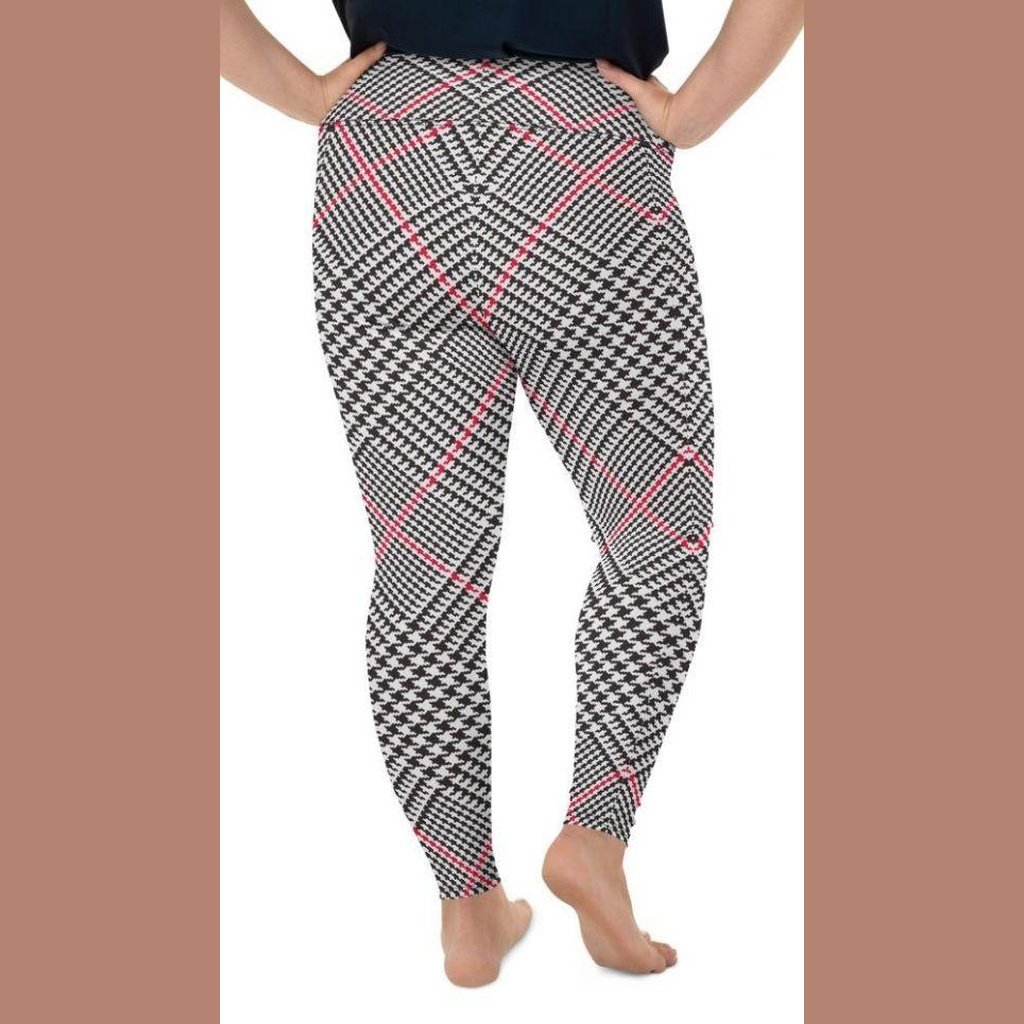 Red Houndstooth Plaid Plus Size Leggings