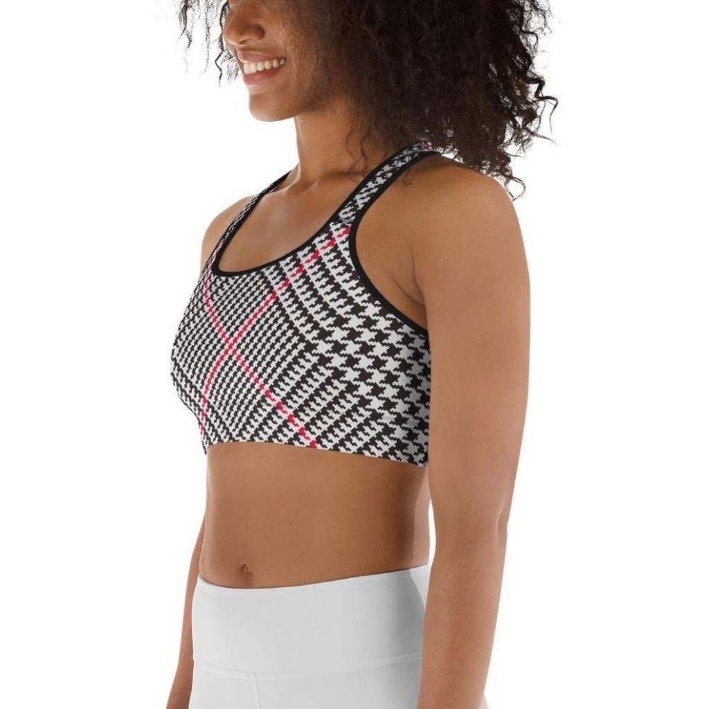 Red Houndstooth Plaid Sports Bra