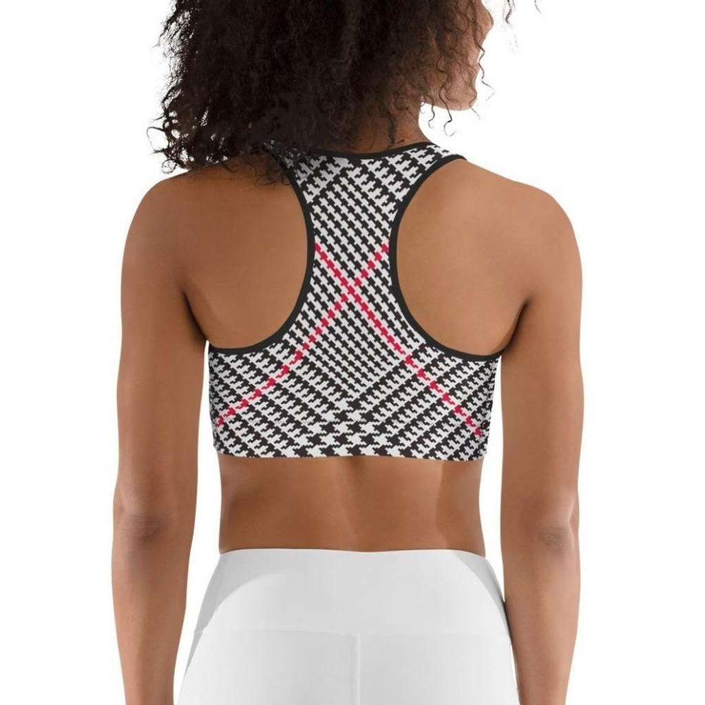 Red Houndstooth Plaid Sports Bra