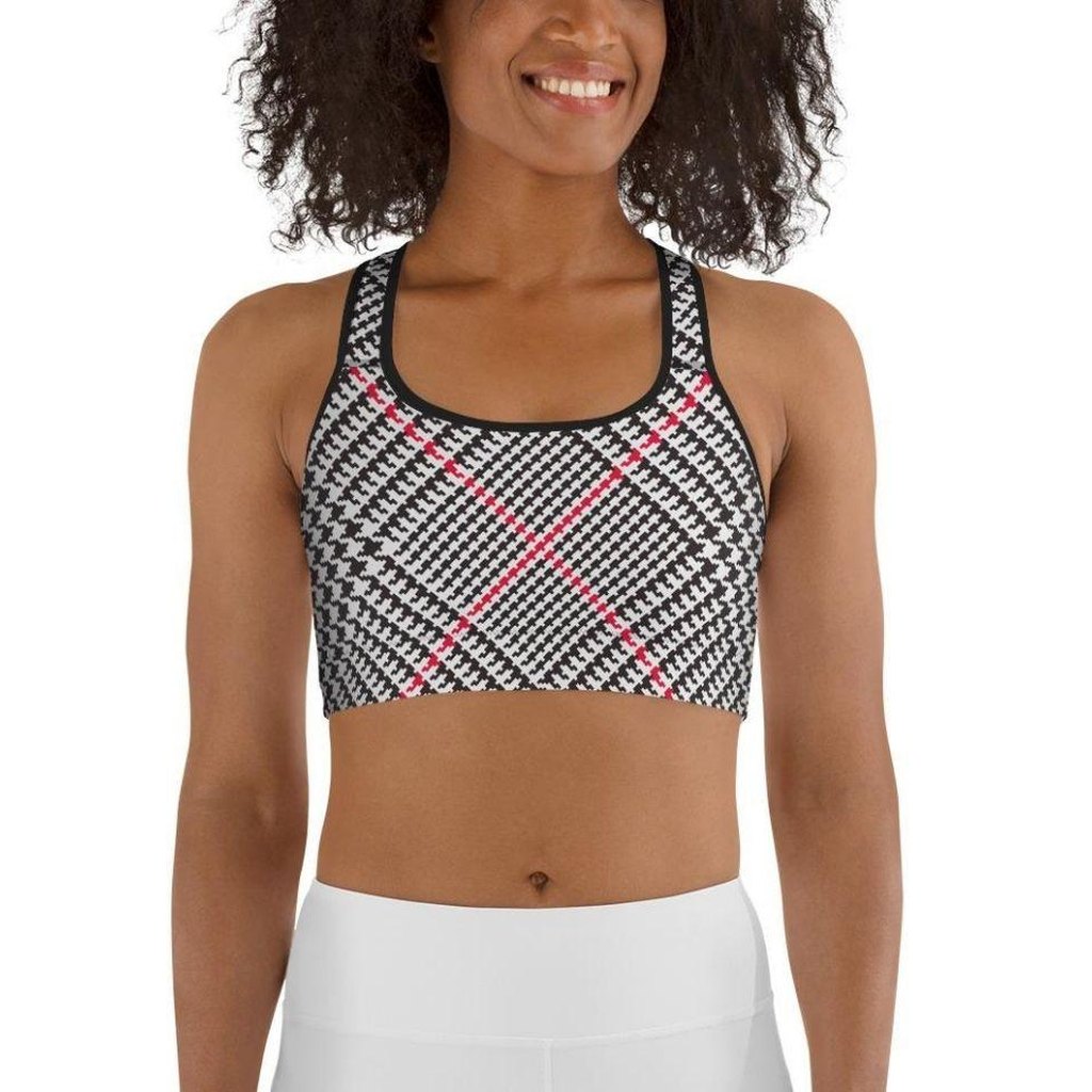 Red Houndstooth Plaid Sports Bra