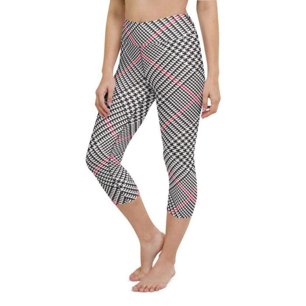 Red Houndstooth Plaid Yoga Capris