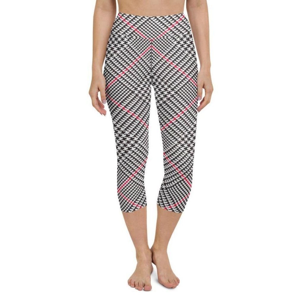 Red Houndstooth Plaid Yoga Capris