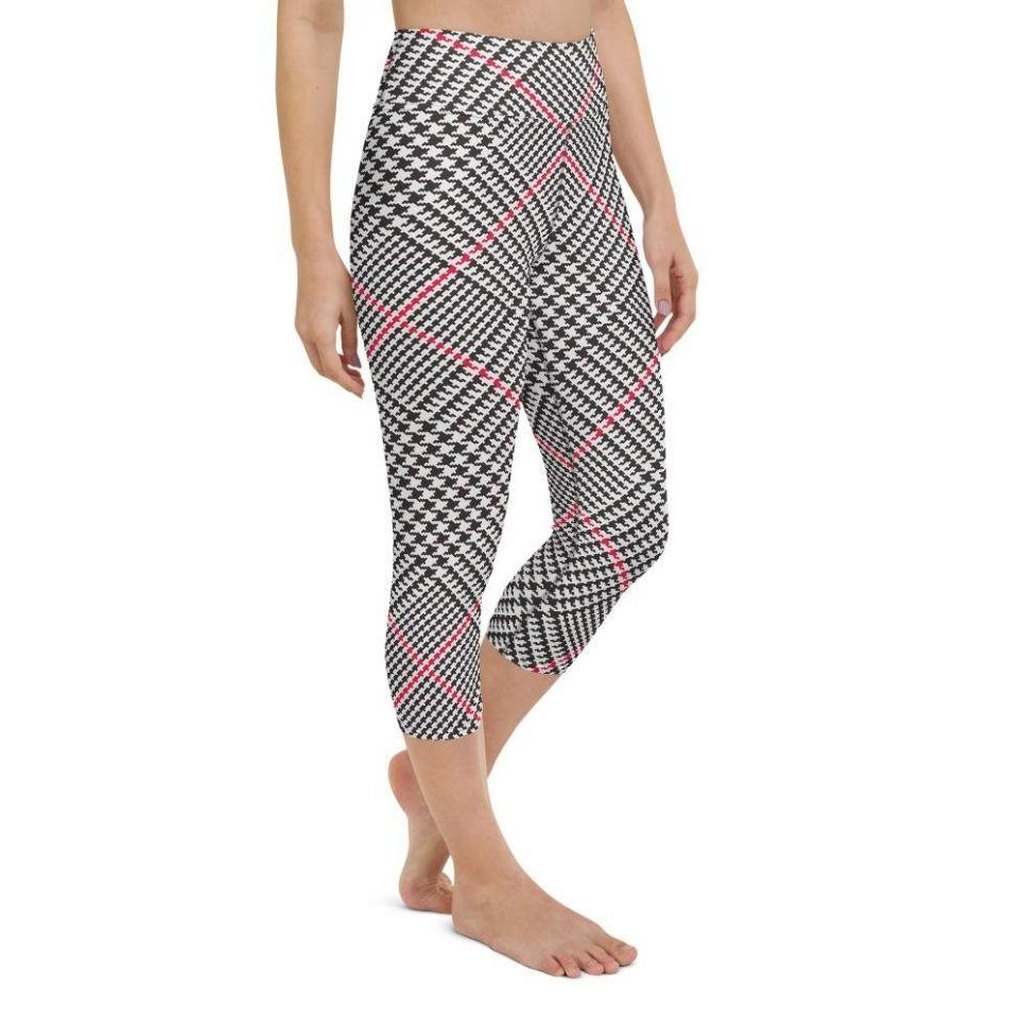 Red Houndstooth Plaid Yoga Capris