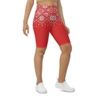 Red Knitted Print Christmas Biker Shorts