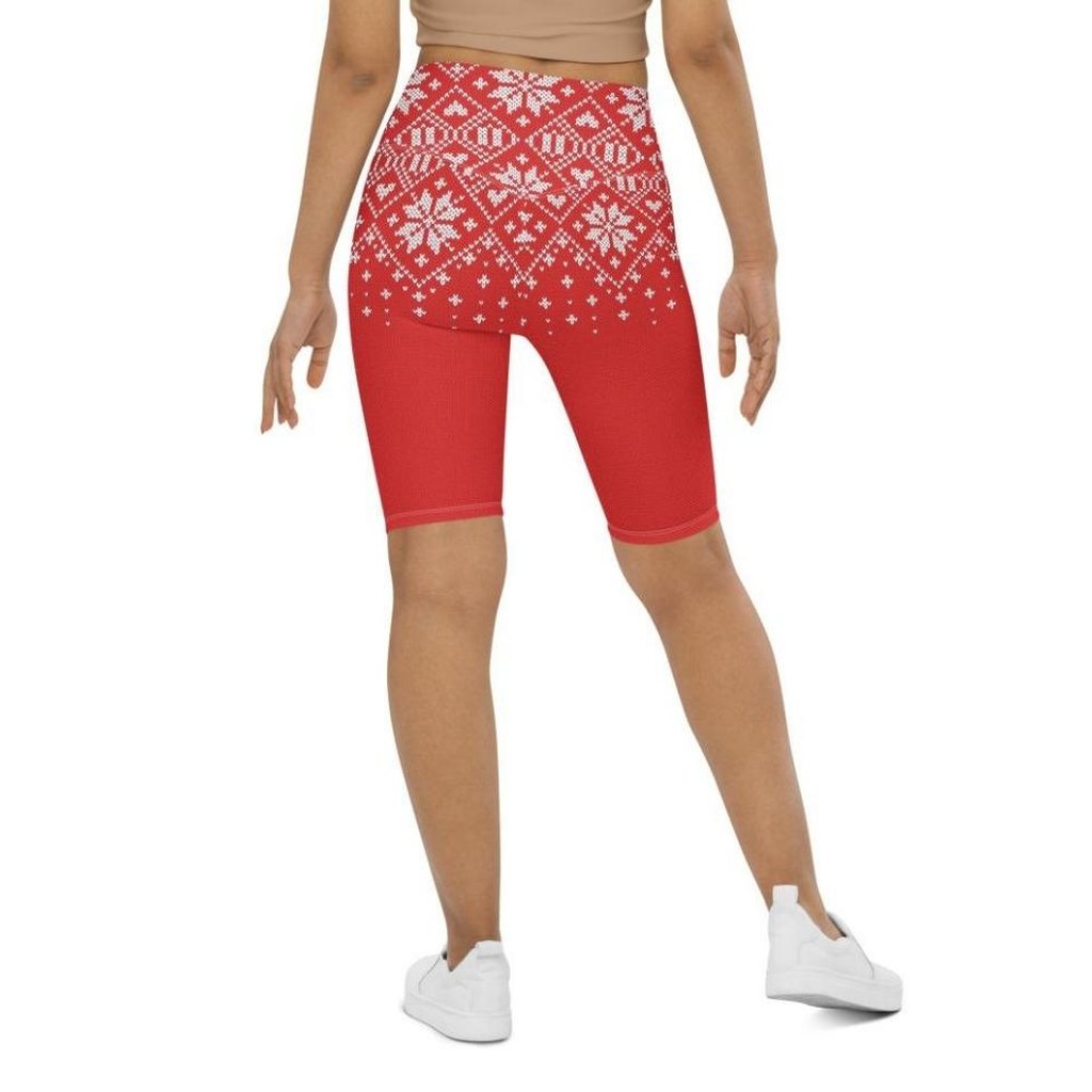 Red Knitted Print Christmas Biker Shorts