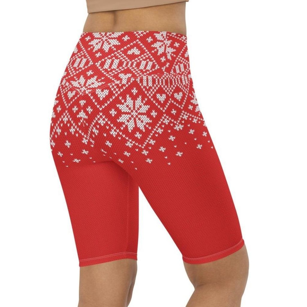 Red Knitted Print Christmas Biker Shorts