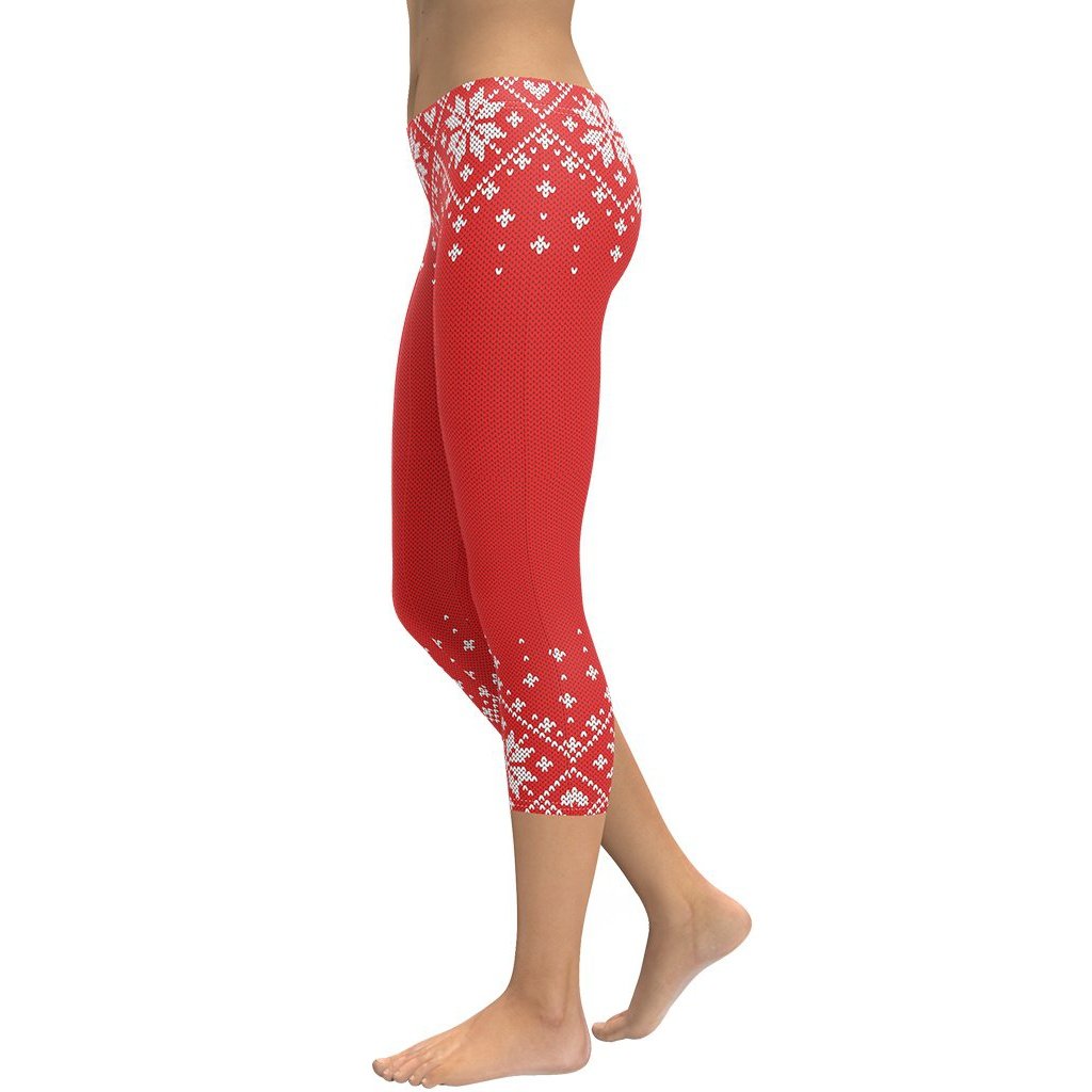 Red Knitted Print Christmas Capris