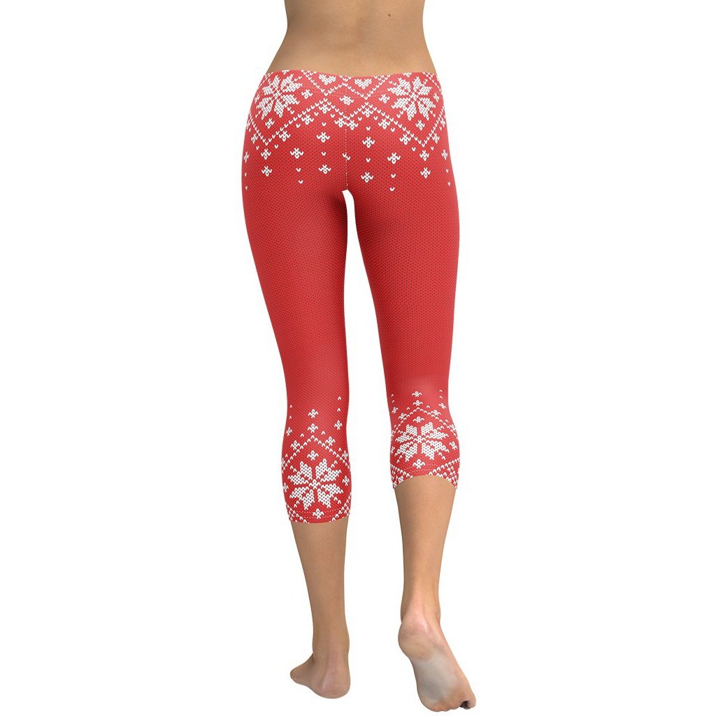 Red Knitted Print Christmas Capris