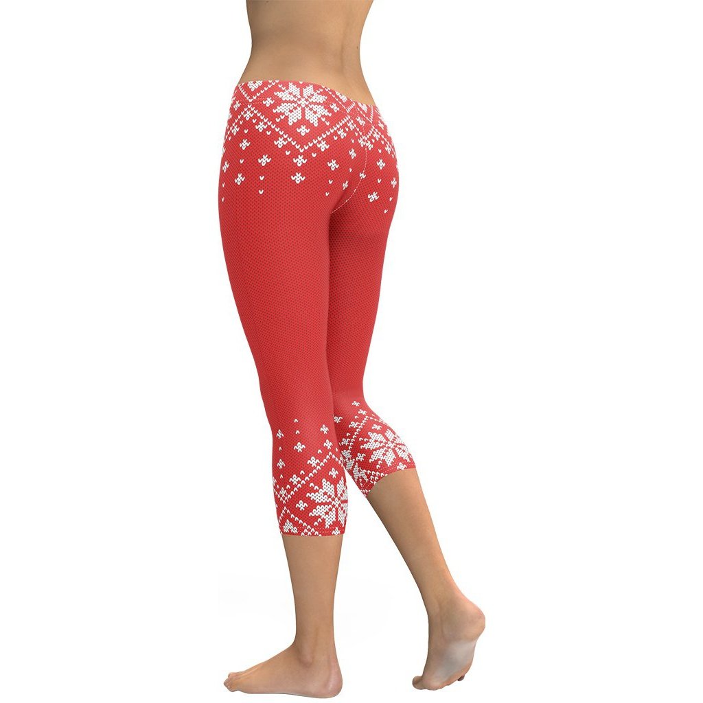 Red Knitted Print Christmas Capris