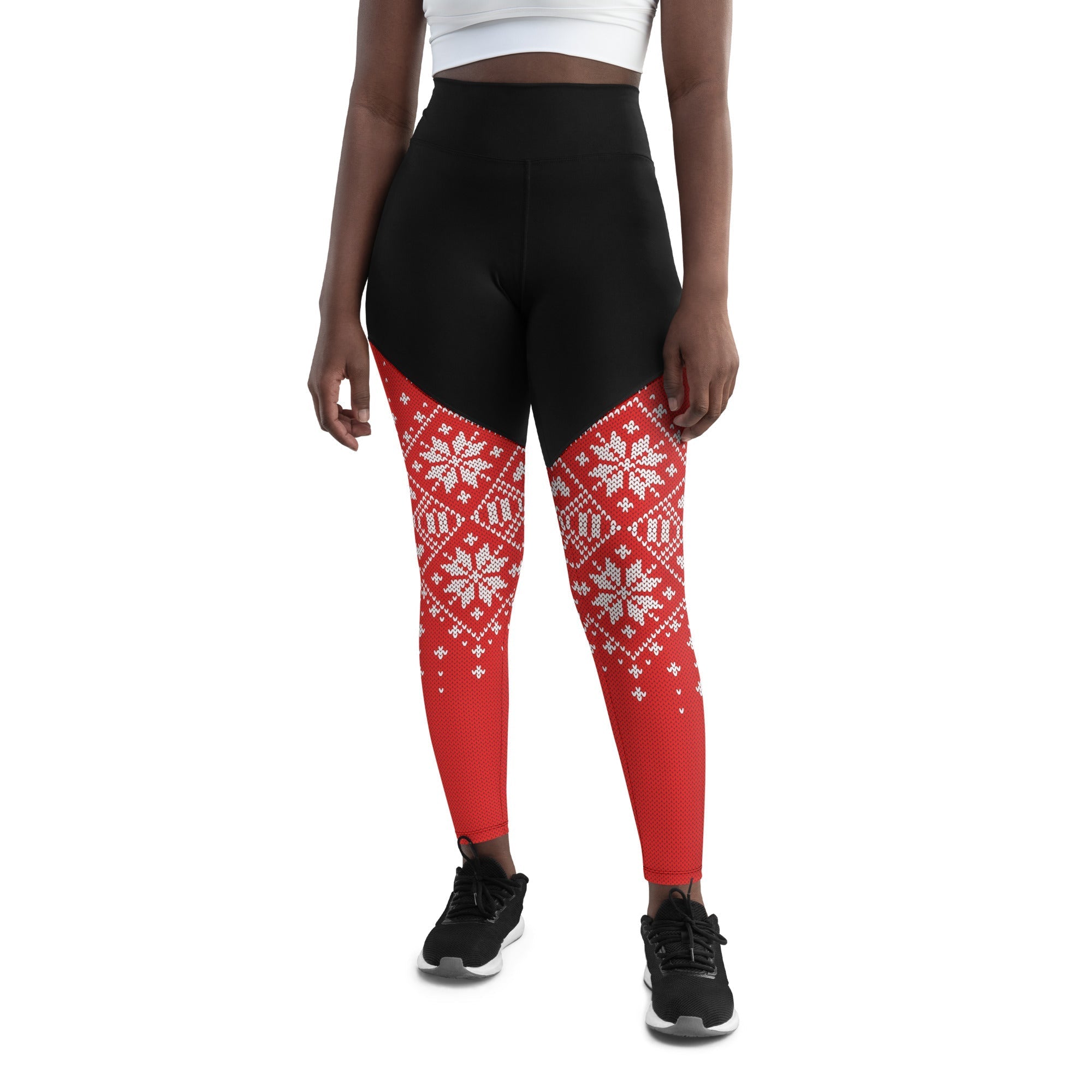 Red Knitted Print Christmas Compression Leggings