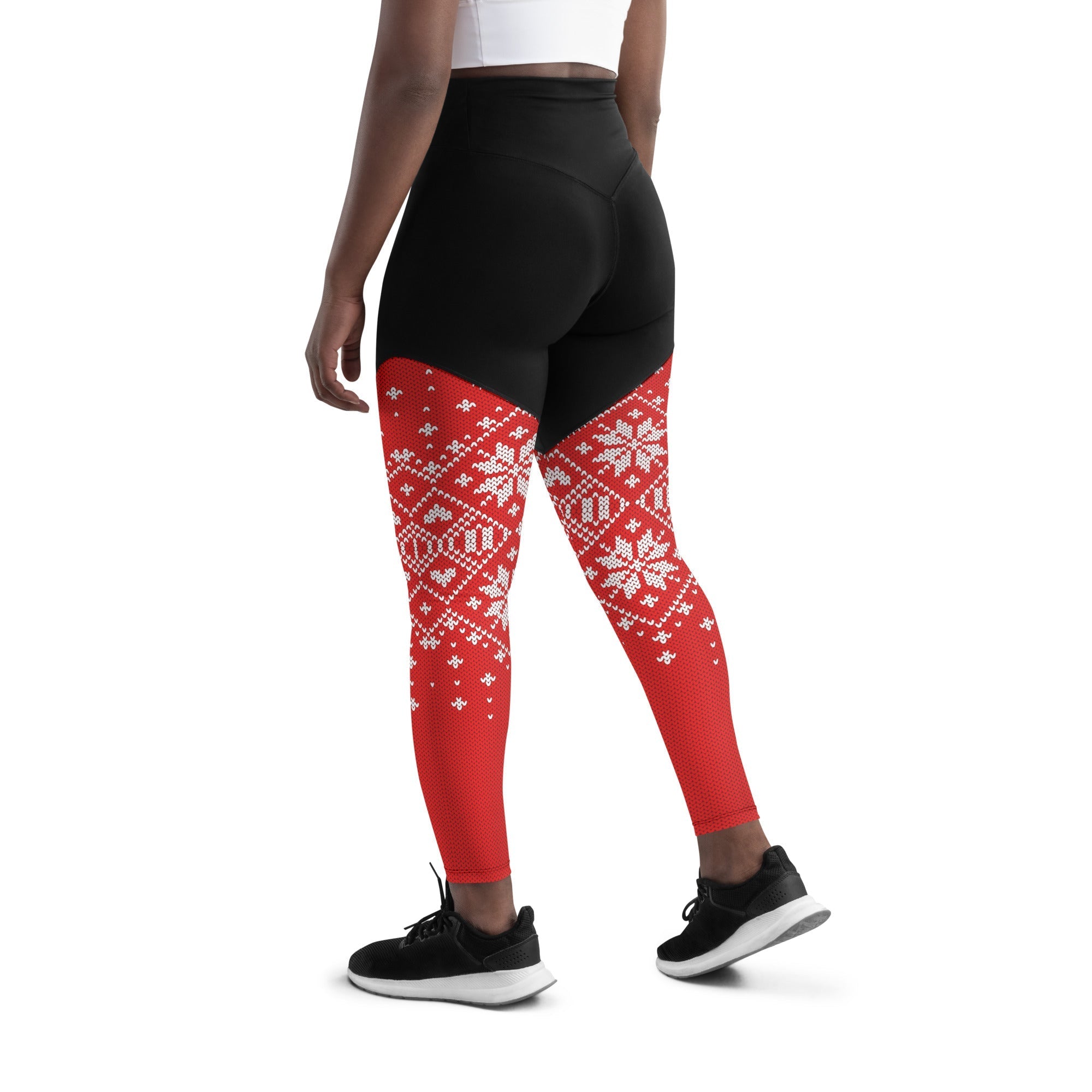 Red Knitted Print Christmas Compression Leggings