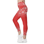 Red Knitted Print Christmas Crossover Leggings With Pockets