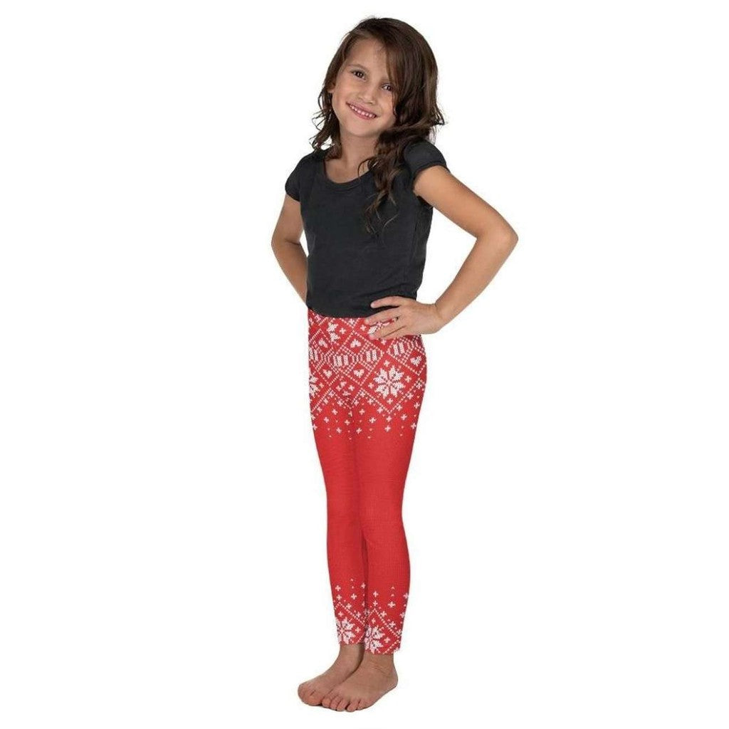 Red Knitted Print Christmas Kid's Leggings