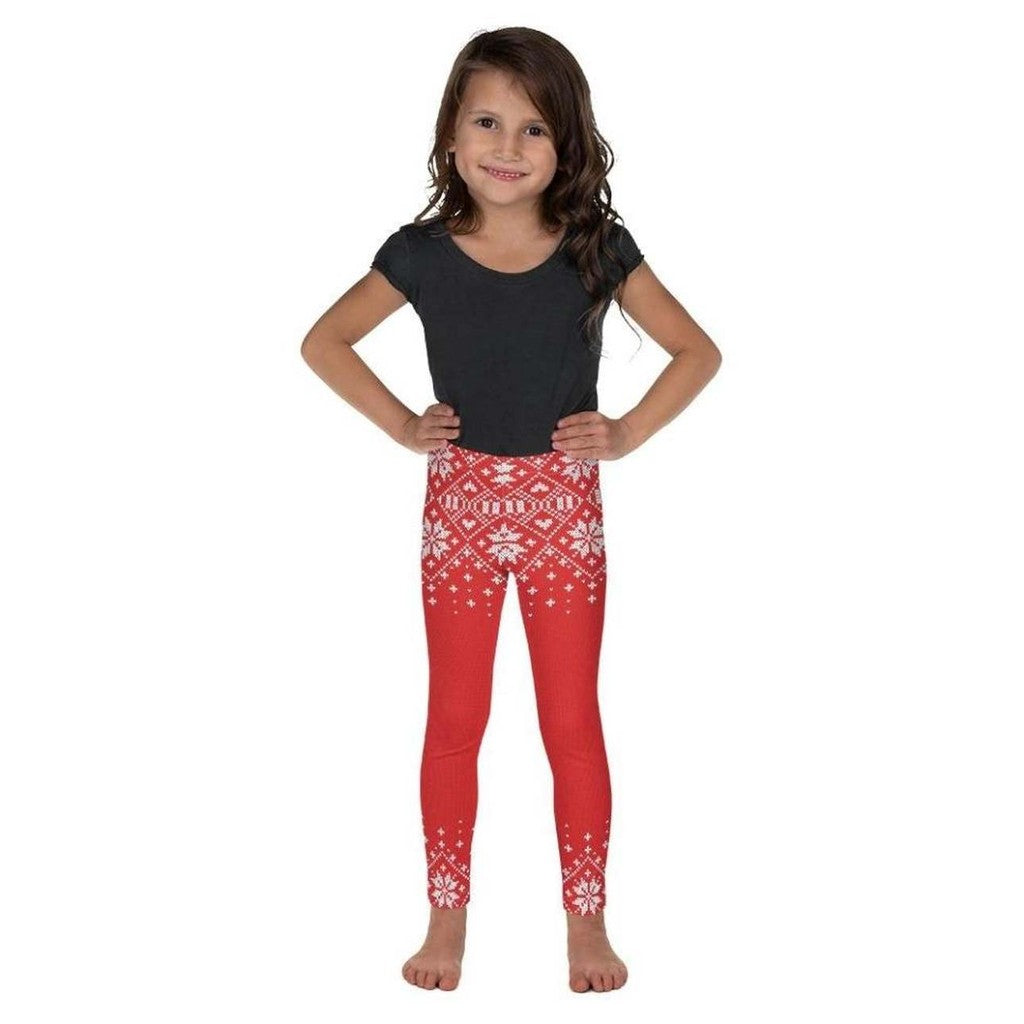 Red Knitted Print Christmas Kid's Leggings