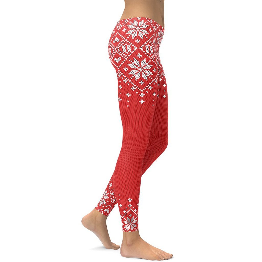 Red Knitted Print Christmas Leggings