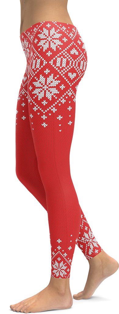 Red Knitted Print Christmas Leggings