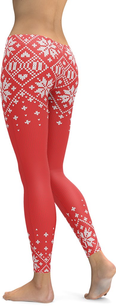 Red Knitted Print Christmas Leggings