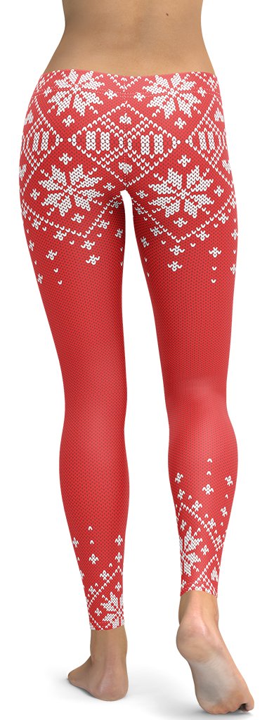Red Knitted Print Christmas Leggings