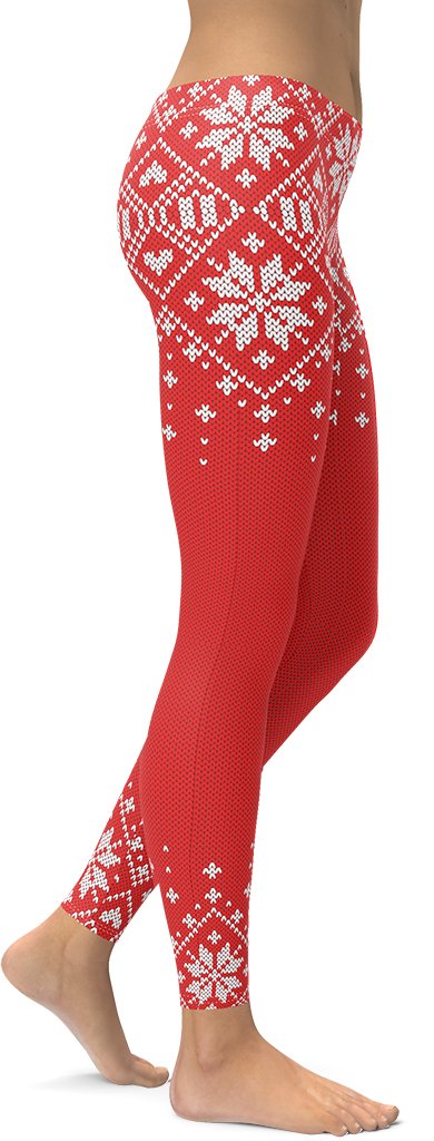 Red Knitted Print Christmas Leggings