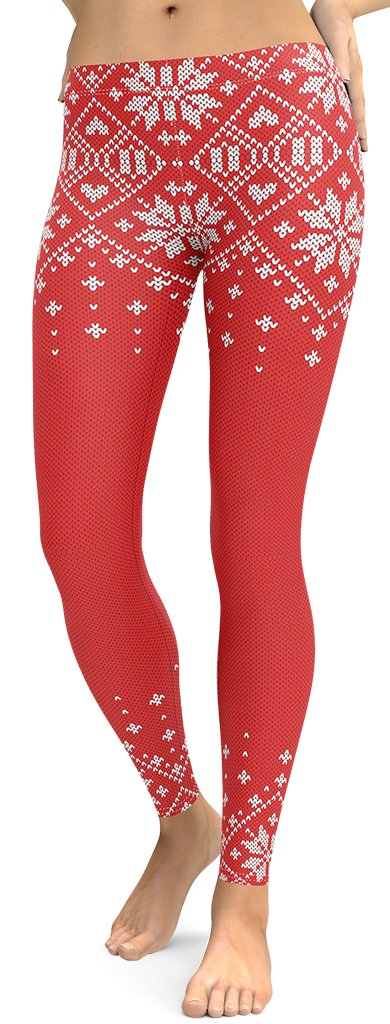 Red Knitted Print Christmas Leggings
