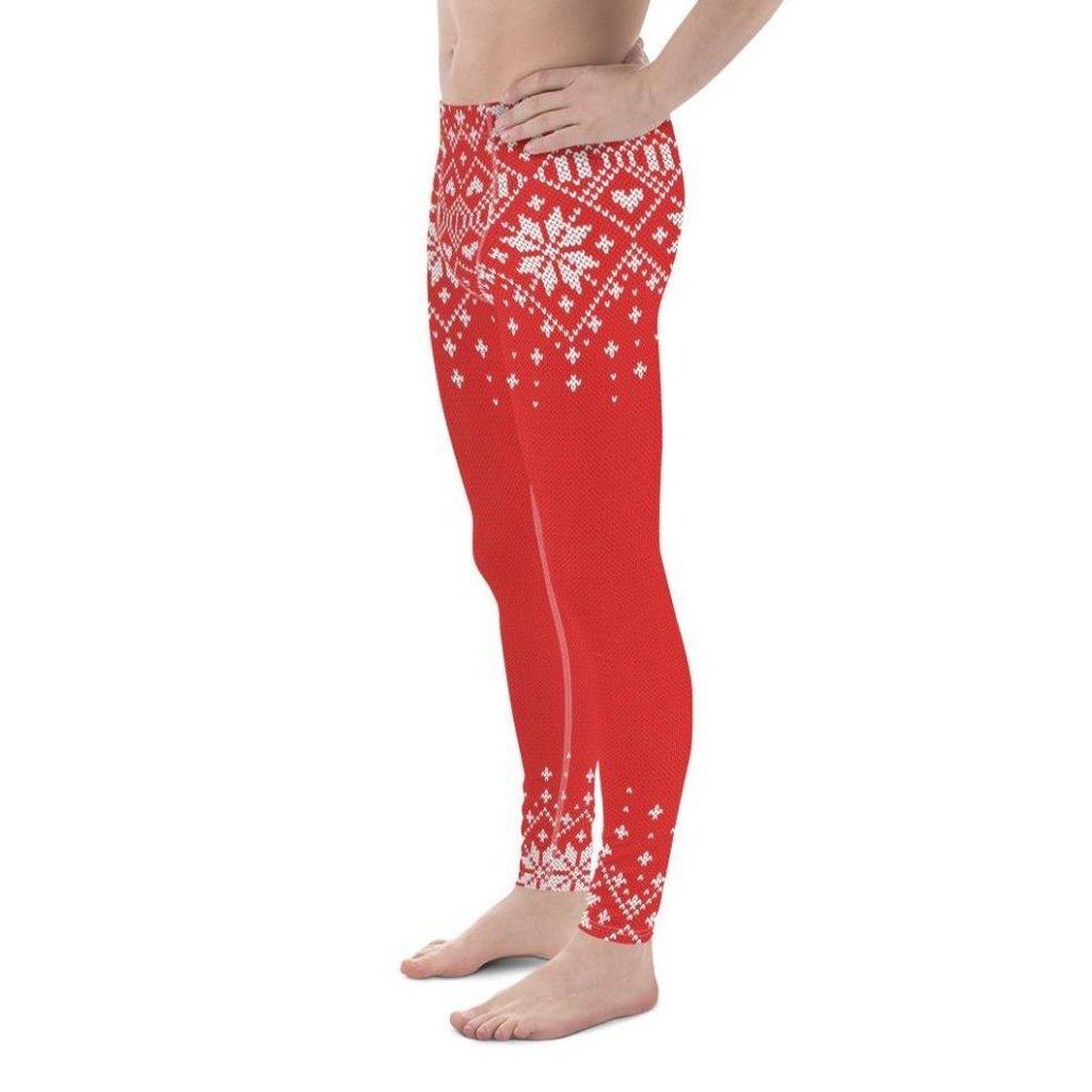 Red Knitted Print Christmas Men's Leggings